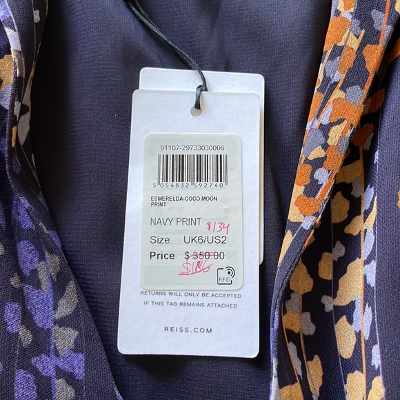 Reiss Esmerelda Printed Wrap Front Dress, Navy - Picture 4 of 8